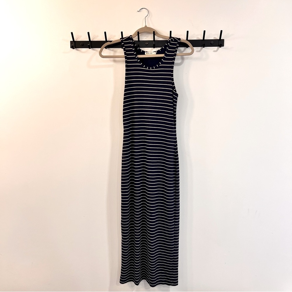 Marine Layer Navy & White Striped Ribbed Tank Small Stretchy Midi Dress
